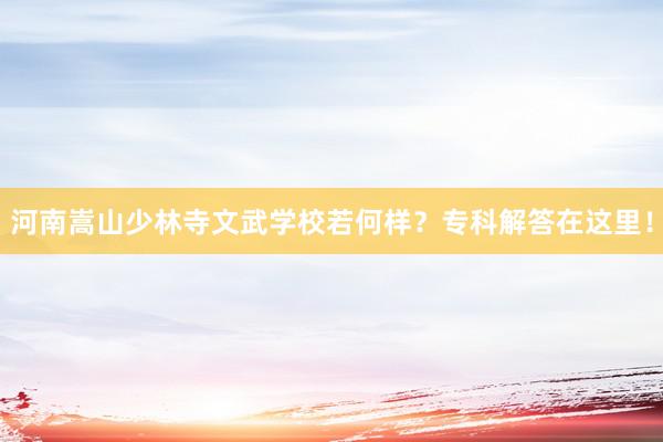 河南嵩山少林寺文武学校若何样？专科解答在这里！