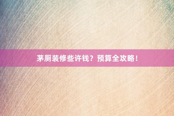 茅厕装修些许钱？预算全攻略！